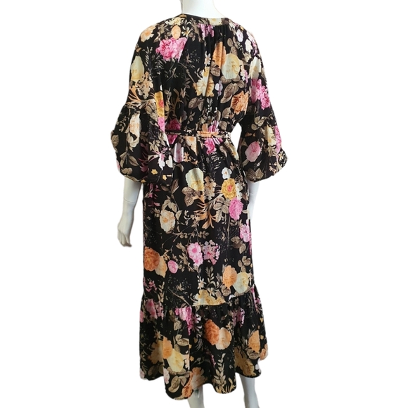 Decjuba Black Floral Maxi Dress Long Sleeve Oversized Size 10 - Picture 13 of 13